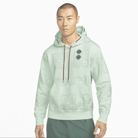 JORDAN X CLOT all over print FLEECE HOODIE|size Large|Jade - Picture 2 of 5